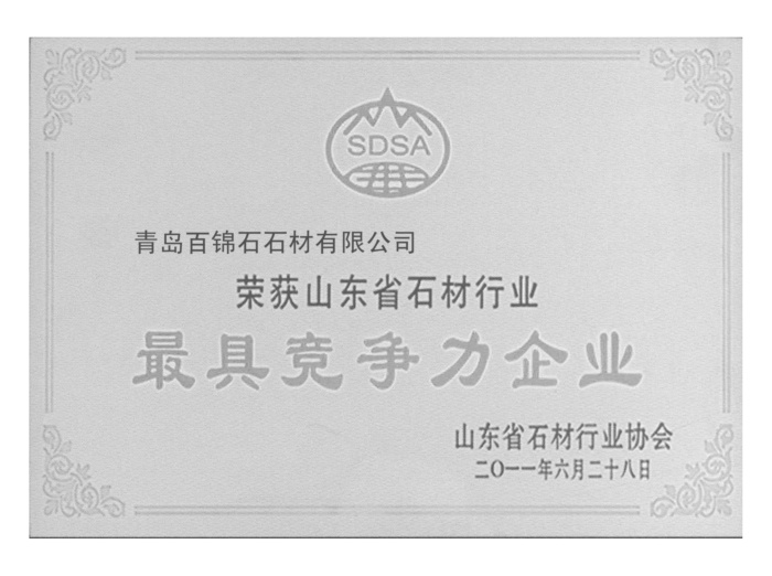 最具競(jìng)爭(zhēng)力企業(yè)證書